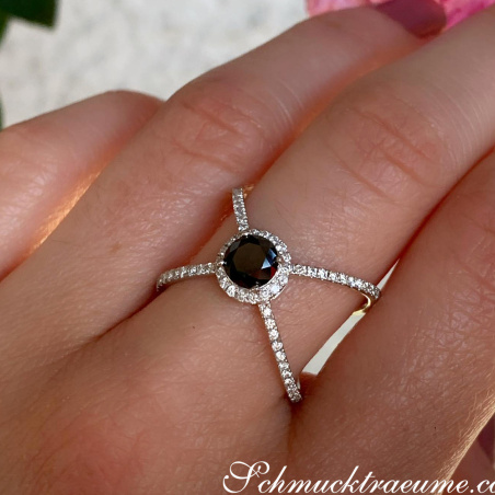 Crossover Black Diamond Solitaire Ring