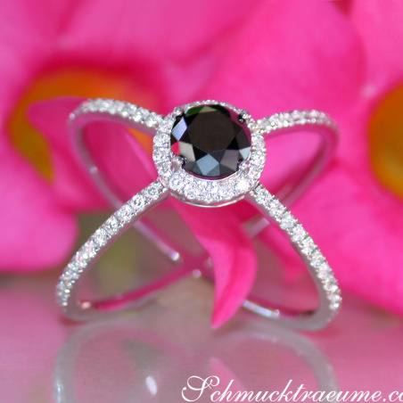 Crossover Black Diamond Solitaire Ring