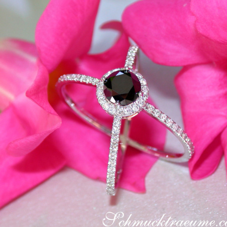 Crossover Black Diamond Solitaire Ring