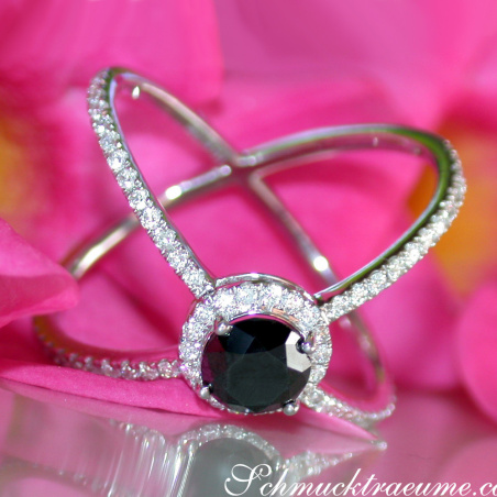 Crossover Black Diamond Solitaire Ring