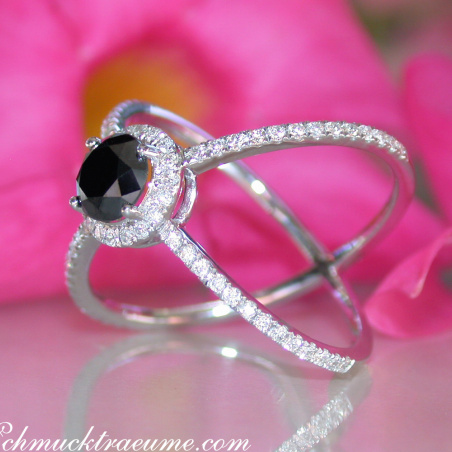 Crossover Black Diamond Solitaire Ring