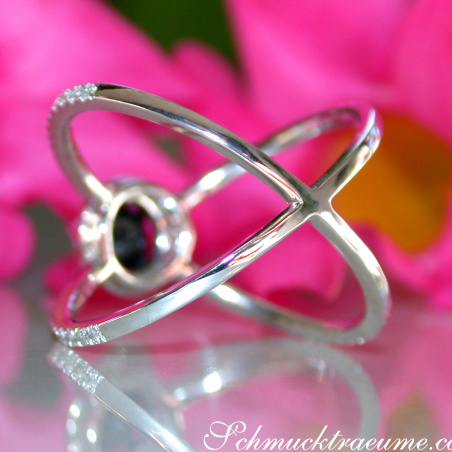 Crossover Black Diamond Solitaire Ring