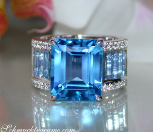Extra Stately Blue Topaz Ring with Diamonds