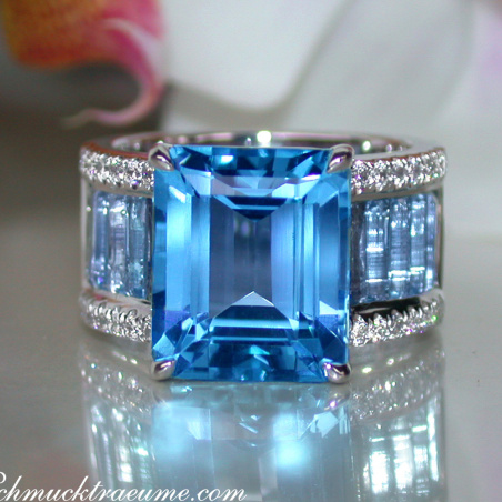 Extra Stately Blue Topaz Ring with Diamonds