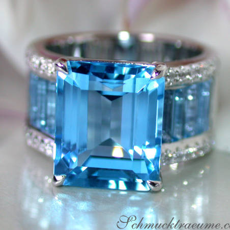 Extra Stately Blue Topaz Ring with Diamonds