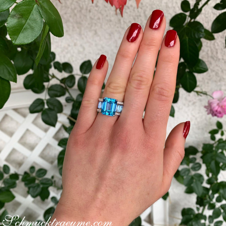 Extra Stately Blue Topaz Ring with Diamonds