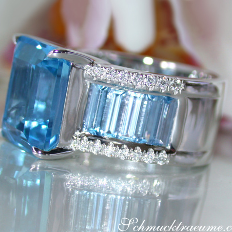 Extra Stately Blue Topaz Ring with Diamonds