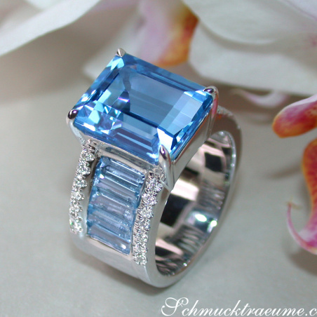 Extra Stately Blue Topaz Ring with Diamonds