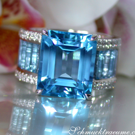 Extra Stately Blue Topaz Ring with Diamonds