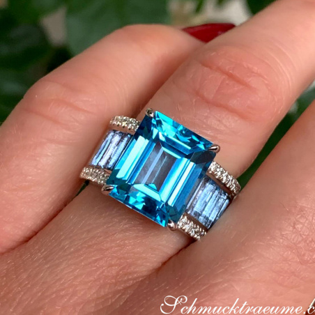 Extra Stately Blue Topaz Ring with Diamonds