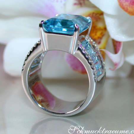Extra Stately Blue Topaz Ring with Diamonds