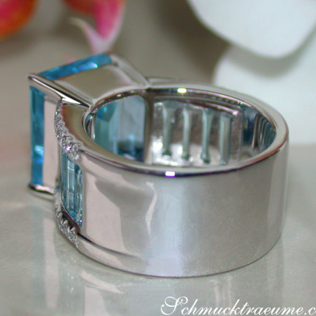 Extra Stately Blue Topaz Ring with Diamonds