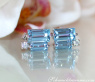 Delicate Baguette Cut Blue Topaz Stud Earrings with Diamonds