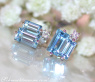Delicate Baguette Cut Blue Topaz Stud Earrings with Diamonds