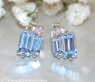 Delicate Baguette Cut Blue Topaz Stud Earrings with Diamonds