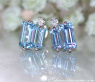 Delicate Baguette Cut Blue Topaz Stud Earrings with Diamonds