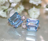 Delicate Baguette Cut Blue Topaz Stud Earrings with Diamonds