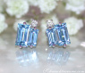 Delicate Baguette Cut Blue Topaz Stud Earrings with Diamonds