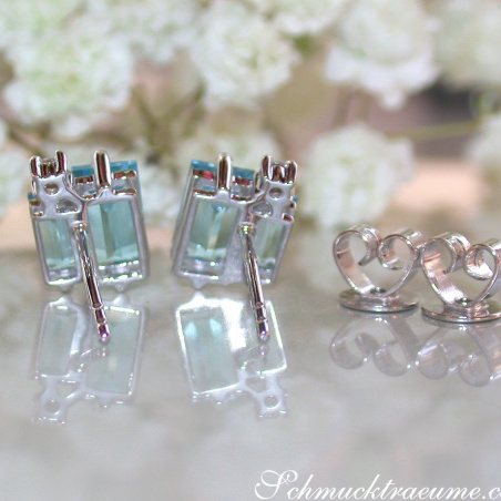 Delicate Baguette Cut Blue Topaz Stud Earrings with Diamonds