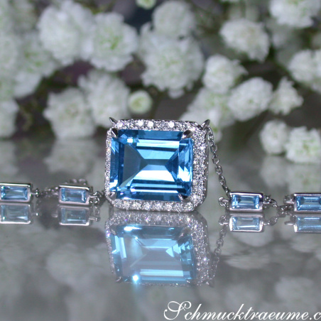 Magnificent Blue Topaz Necklace with Diamonds