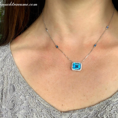 Magnificent Blue Topaz Necklace with Diamonds
