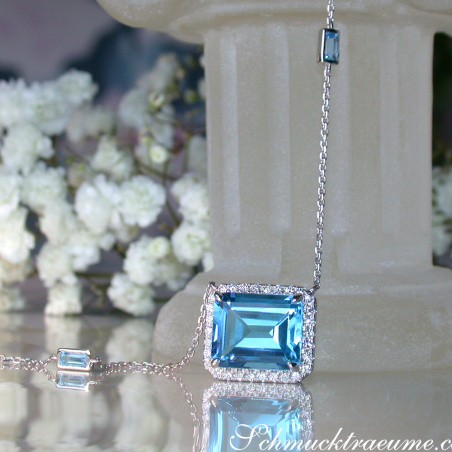 Magnificent Blue Topaz Necklace with Diamonds