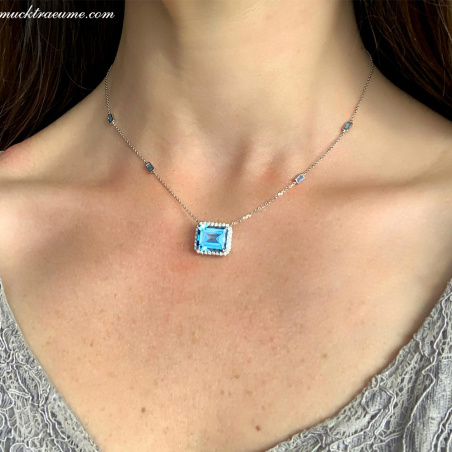 Magnificent Blue Topaz Necklace with Diamonds