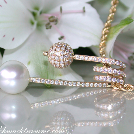 Unique Southsea Pearl Pendant with Diamond Pave Ball