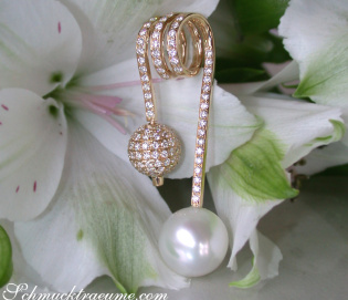 Unique Southsea Pearl Pendant with Diamond Pave Ball