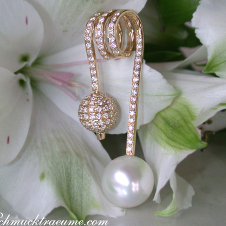 Unique Southsea Pearl Pendant with Diamond Pave Ball