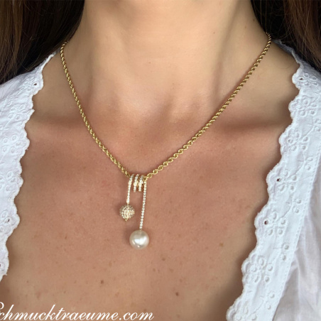 Unique Southsea Pearl Pendant with Diamond Pave Ball