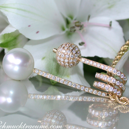 Unique Southsea Pearl Pendant with Diamond Pave Ball