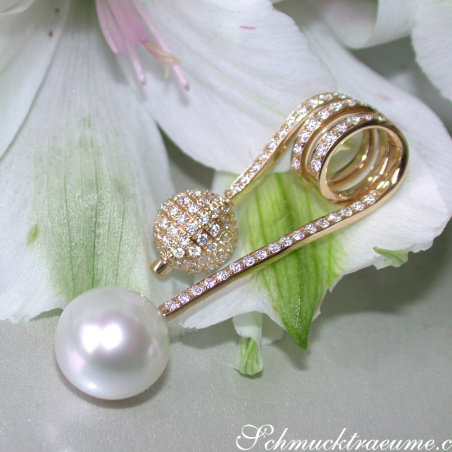 Unique Southsea Pearl Pendant with Diamond Pave Ball
