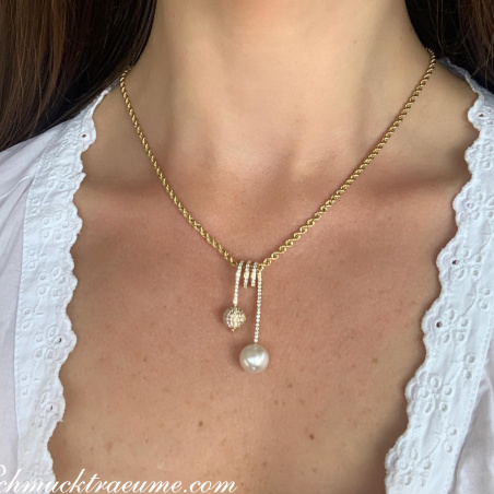 Unique Southsea Pearl Pendant with Diamond Pave Ball