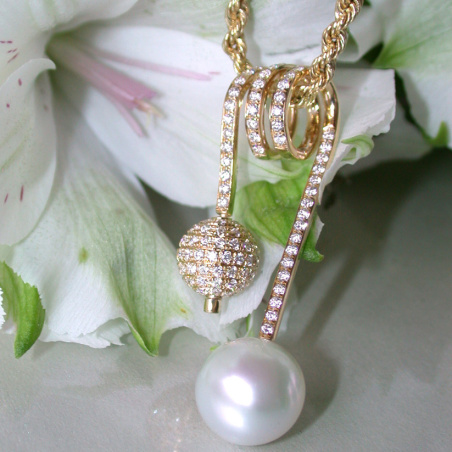 Unique Southsea Pearl Pendant with Diamond Pave Ball