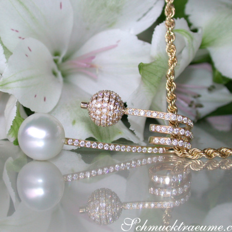 Unique Southsea Pearl Pendant with Diamond Pave Ball