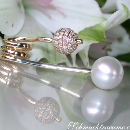Unique Southsea Pearl Pendant with Diamond Pave Ball