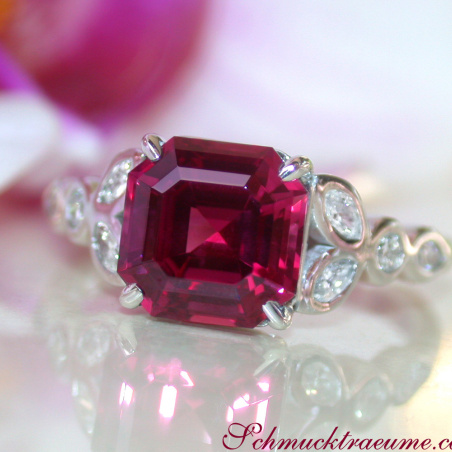 Exquisite Rhodolite Ring with Diamonds