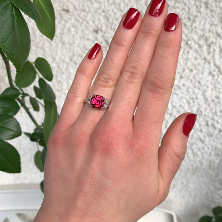 Exquisite Rhodolite Ring with Diamonds