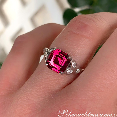 Exquisite Rhodolite Ring with Diamonds