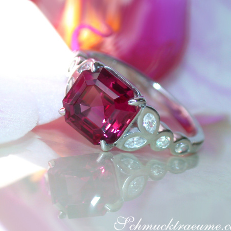 Exquisite Rhodolite Ring with Diamonds