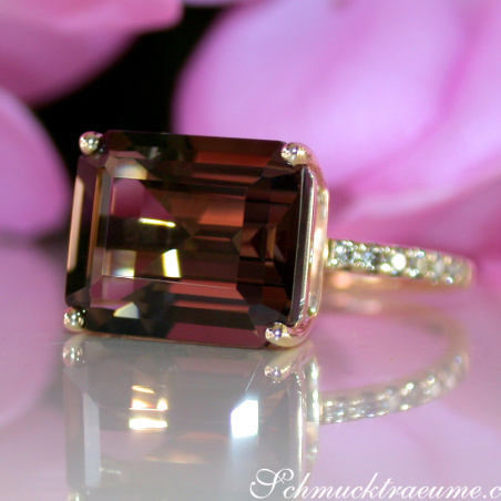 Ungewöhnlicher Rauchquarz Ring mit braunen Diamanten