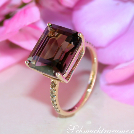 Ungewöhnlicher Rauchquarz Ring mit braunen Diamanten