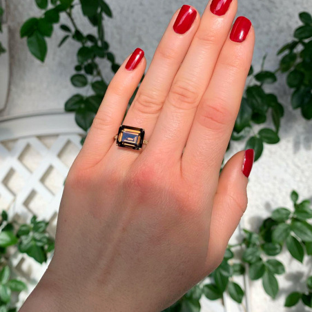 Ungewöhnlicher Rauchquarz Ring mit braunen Diamanten
