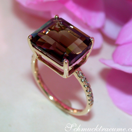 Ungewöhnlicher Rauchquarz Ring mit braunen Diamanten