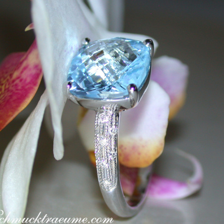 Charmanter Blautopas Ring mit Diamanten