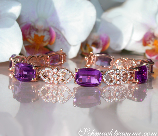 Prächtiges Amethyst Armband mit Diamanten im Art Déco Stil