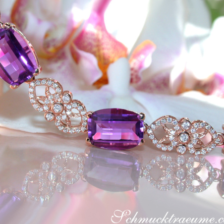 Prächtiges Amethyst Armband mit Diamanten im Art Déco Stil