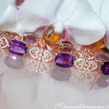 Prächtiges Amethyst Armband mit Diamanten im Art Déco Stil