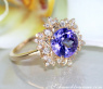 Delicate Tanzanite Snowflake Ring in Yellow gold 18k
